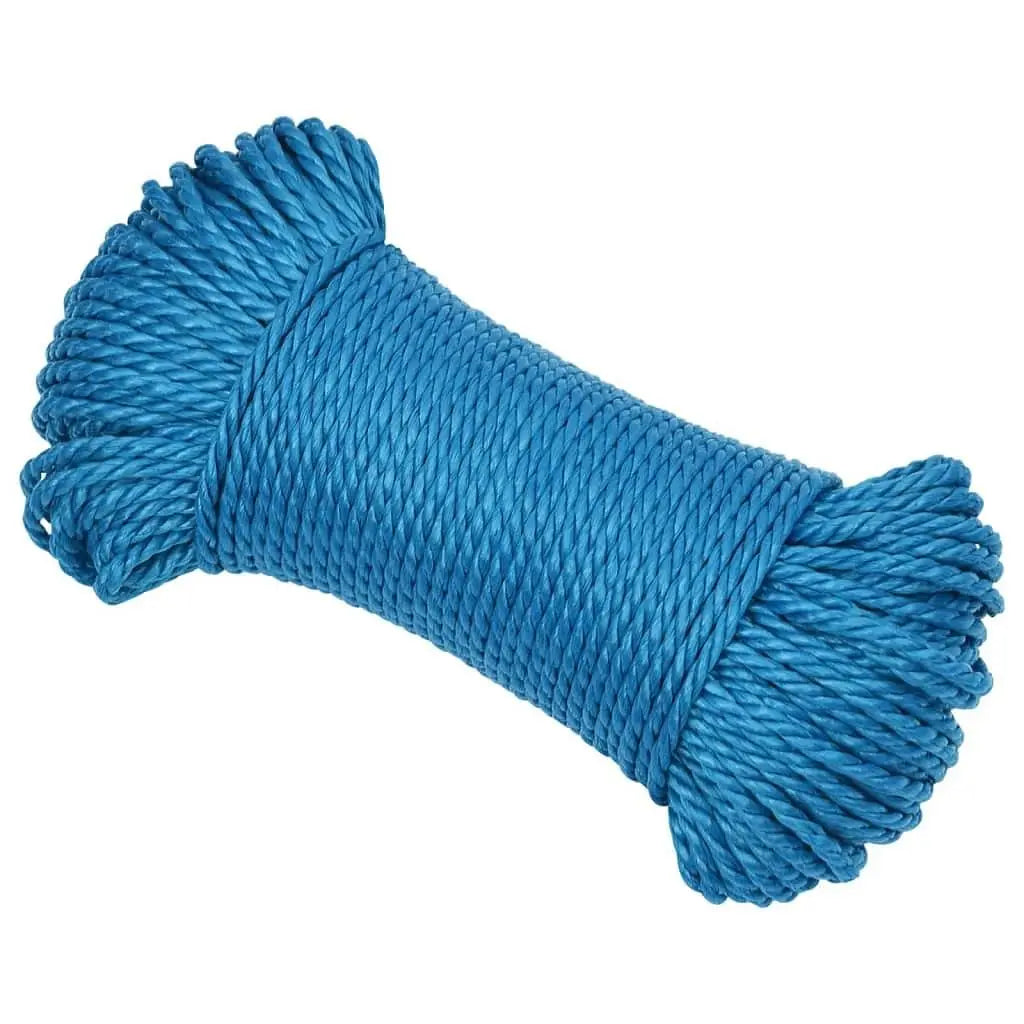 W2B VidaXL Work Rope 0.12\" Blue Polypropylene UV Resistant Double Braid 3-Strand Braided Structure Roll Packed