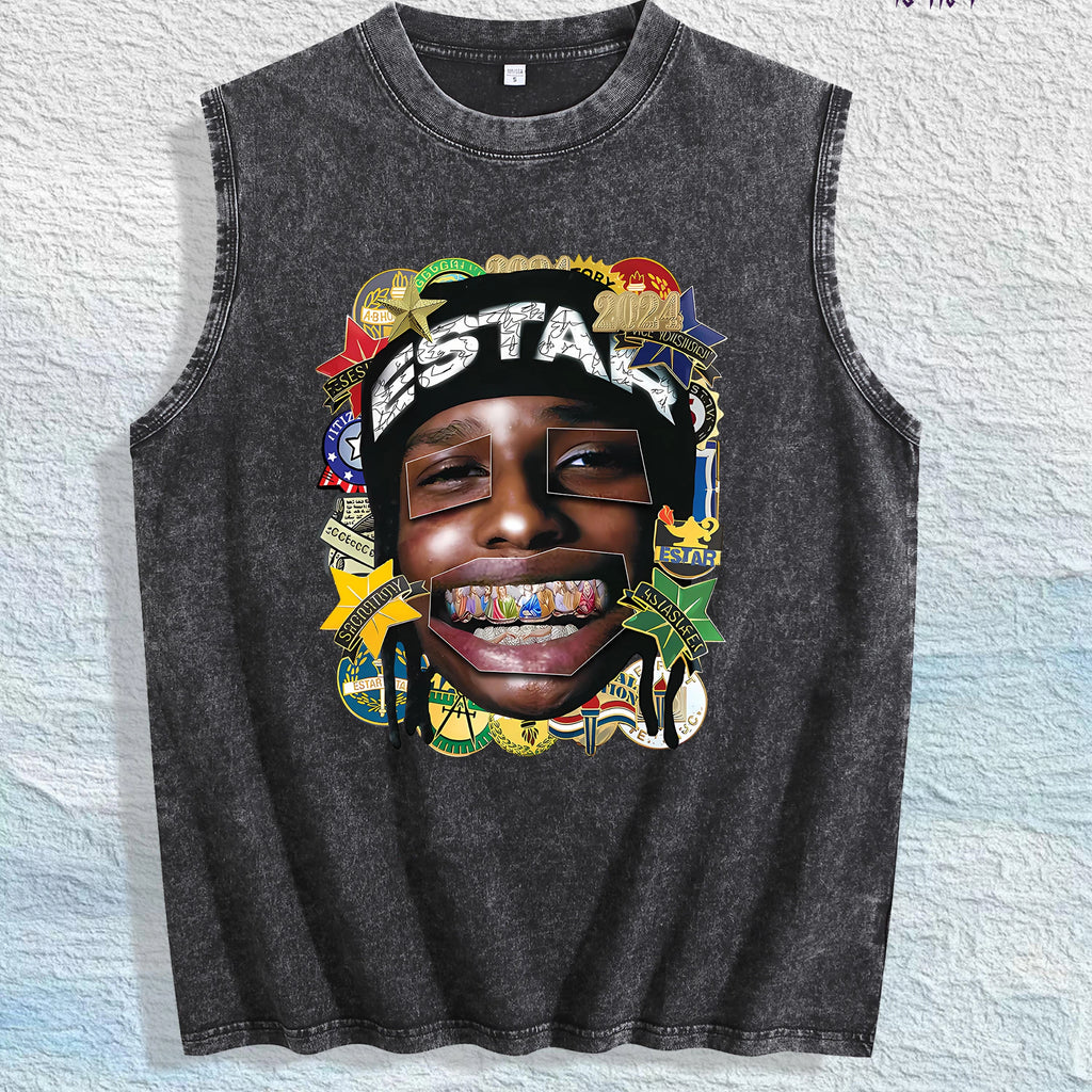 ESTAR 2024 Graphic Washed Vest US Warehouse 3 Colors Cotton Tank