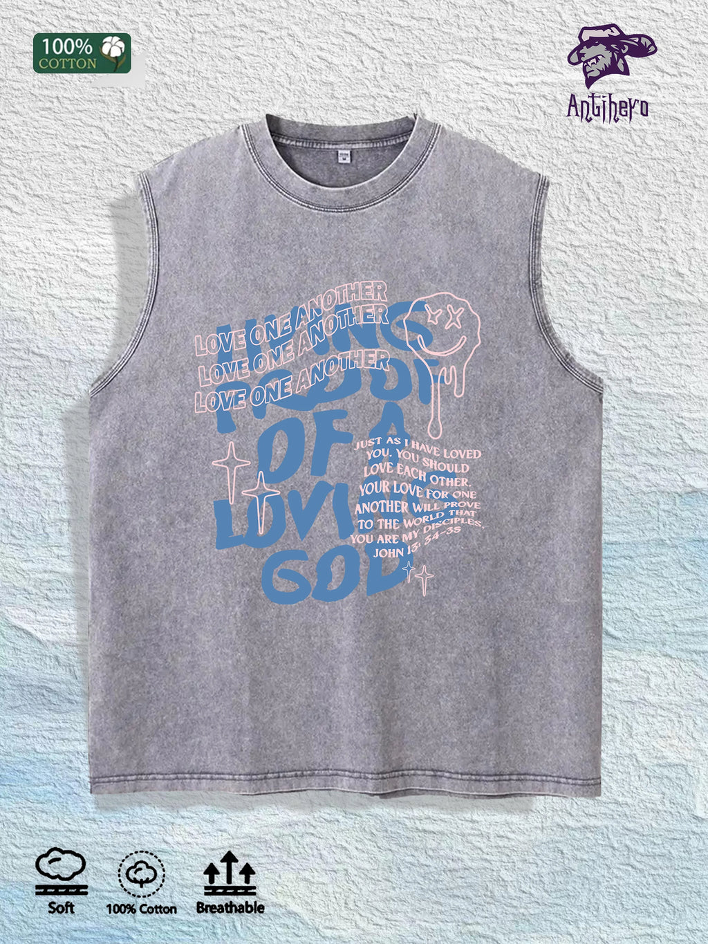 LOVE ONE ANOTHER Graphic Washed Vest US Warehouse 3 Colors Cotton Tank