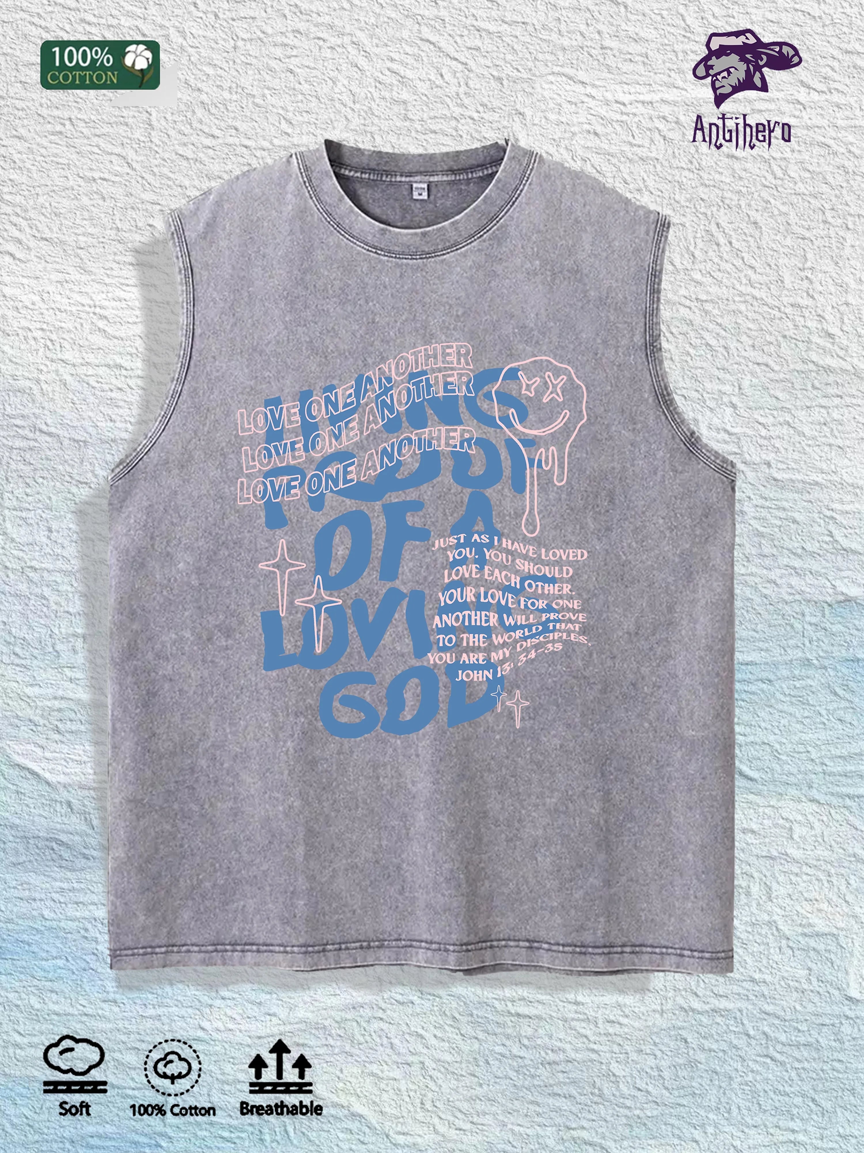 LOVE ONE ANOTHER Graphic Washed Vest US Warehouse 3 Colors Cotton Tank
