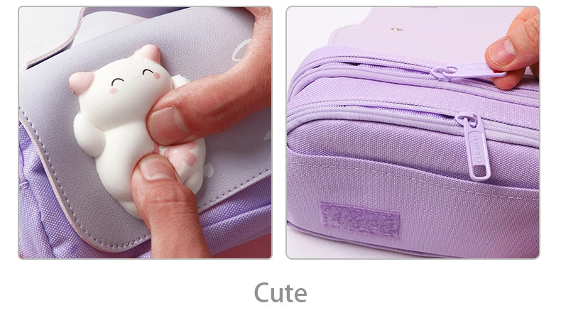 Sakura Pencil Bag PU Leather Pen Case Candy Color Japan Stationery Box Green Pink Organizer School Supplies Gift Ruler Pouch Hol