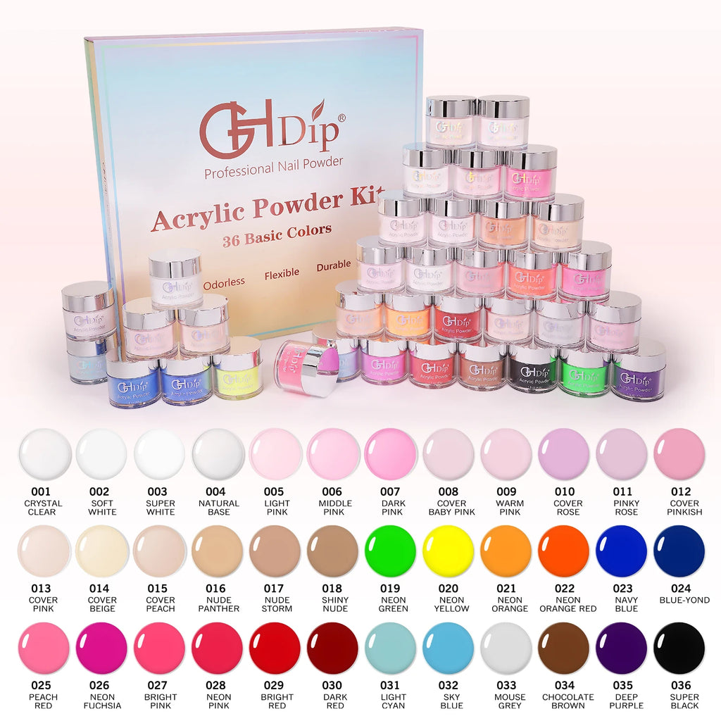 36 Basic Colors 1.5oz Nail Dipping Acrylic Powder Kit in Stock