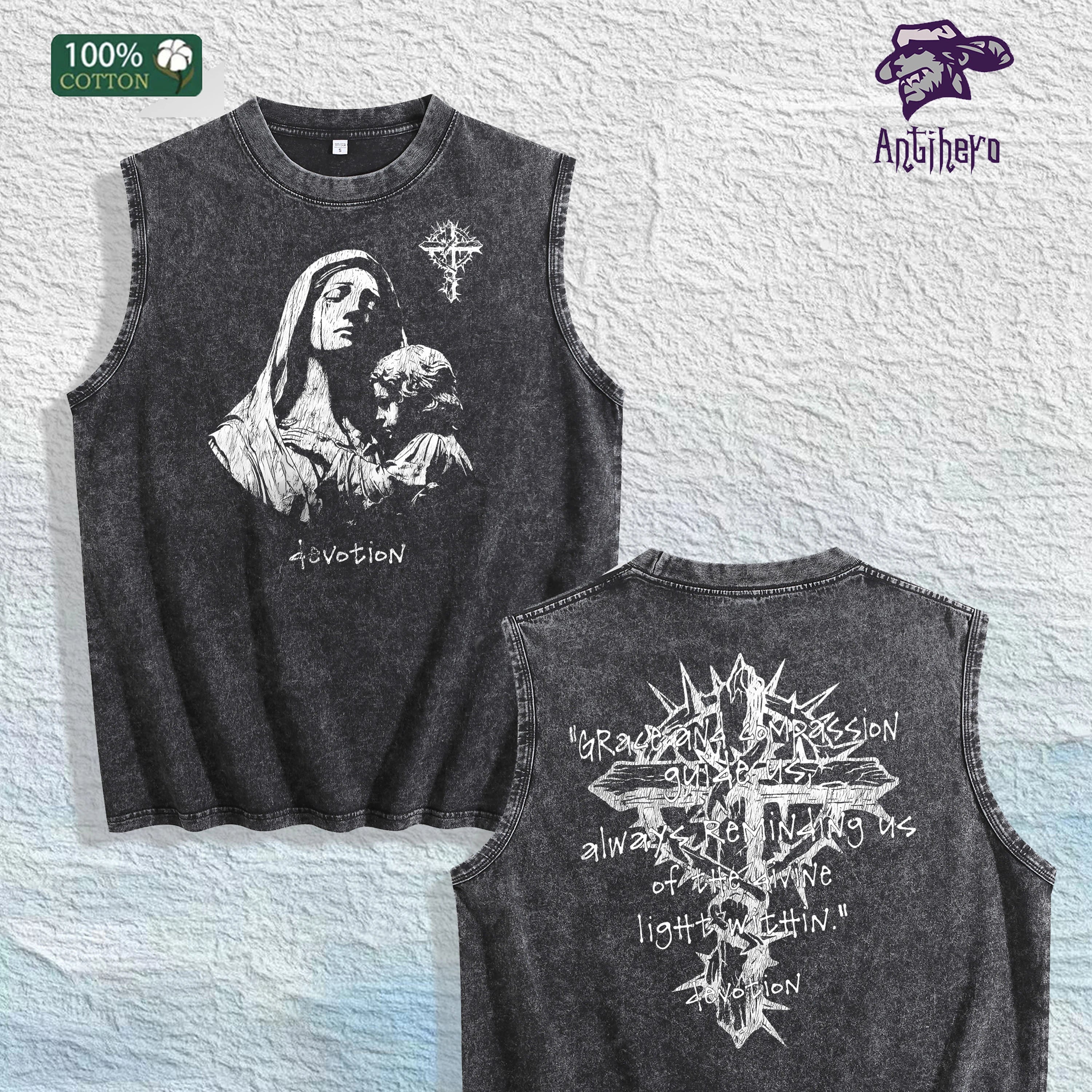 Devotion Religious Graphic Washed Vest US Warehouse 3 Colors Cotton Tank