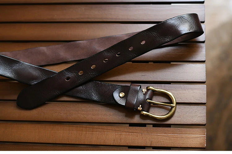 Handmade Classic Retro Style Pure Copper Horseshoe Buckle No interlayer Cowhide Men's Belt Genuine Leather Jeans Man design Belt