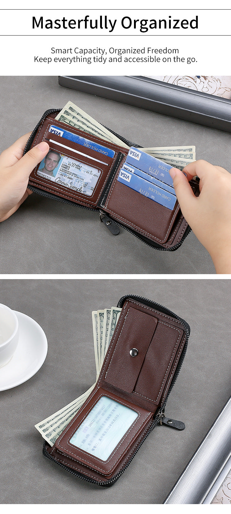 Men's Vintage Short Wallet - Trifold Zipper Coin Purse, Casual Buckle Waist Chain Money Bag, Zero Wallet for Students & Dad Gift
