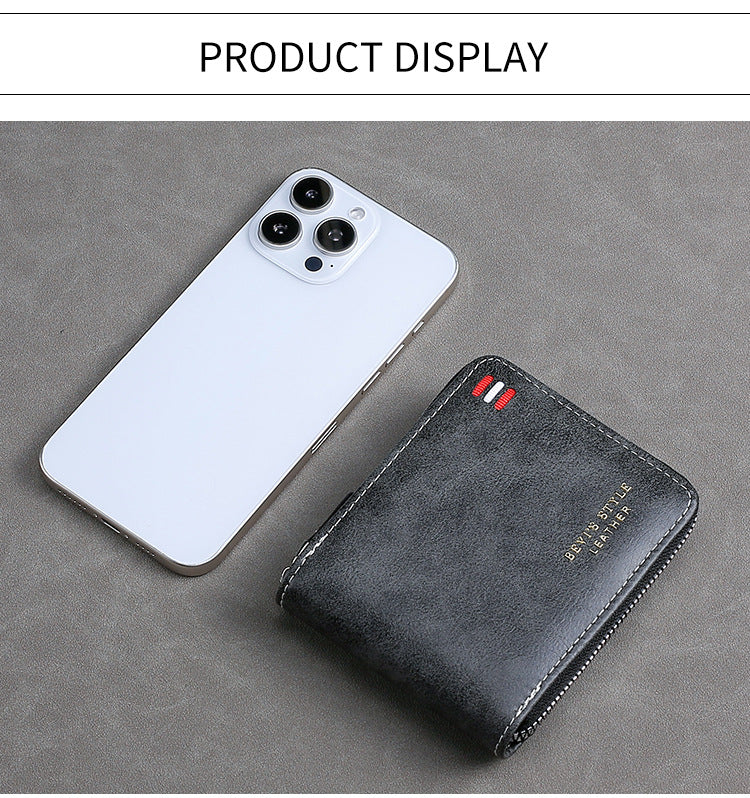 Men's Vintage Short Wallet - Trifold Zipper Coin Purse, Casual Buckle Waist Chain Money Bag, Zero Wallet for Students & Dad Gift