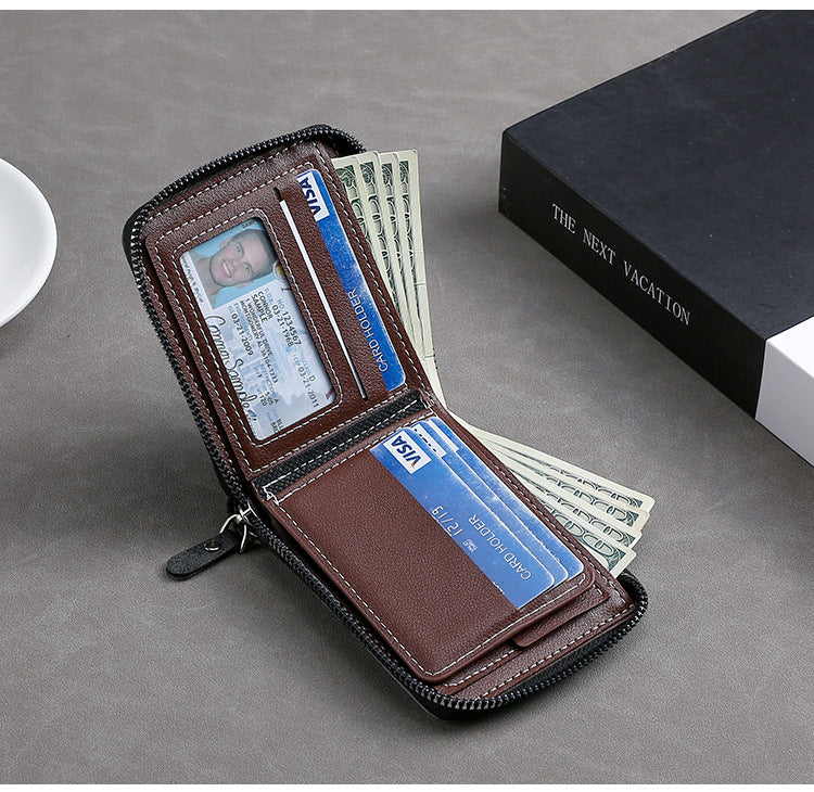 Men's Vintage Short Wallet - Trifold Zipper Coin Purse, Casual Buckle Waist Chain Money Bag, Zero Wallet for Students & Dad Gift