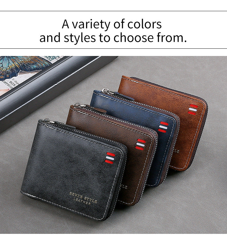 Men's Vintage Short Wallet - Trifold Zipper Coin Purse, Casual Buckle Waist Chain Money Bag, Zero Wallet for Students & Dad Gift