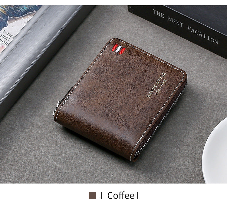 Men's Vintage Short Wallet - Trifold Zipper Coin Purse, Casual Buckle Waist Chain Money Bag, Zero Wallet for Students & Dad Gift