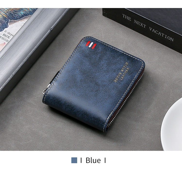 Men's Vintage Short Wallet - Trifold Zipper Coin Purse, Casual Buckle Waist Chain Money Bag, Zero Wallet for Students & Dad Gift