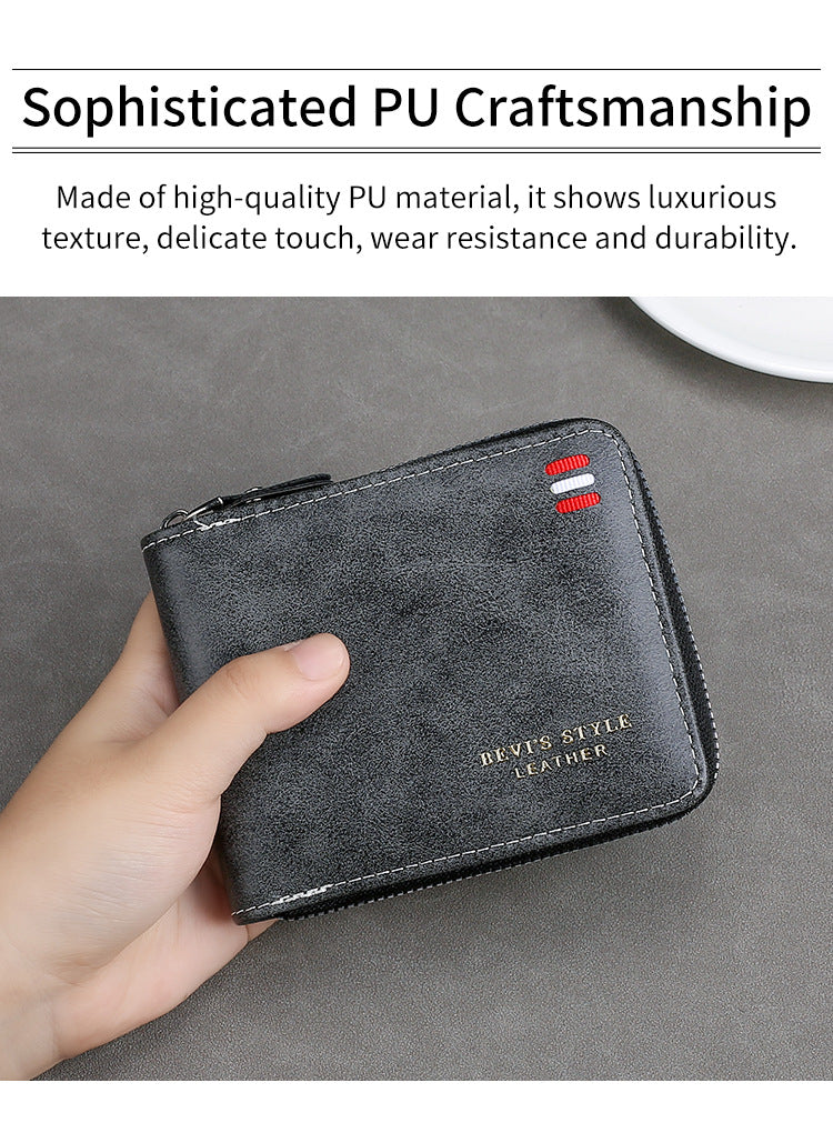 Men's Vintage Short Wallet - Trifold Zipper Coin Purse, Casual Buckle Waist Chain Money Bag, Zero Wallet for Students & Dad Gift