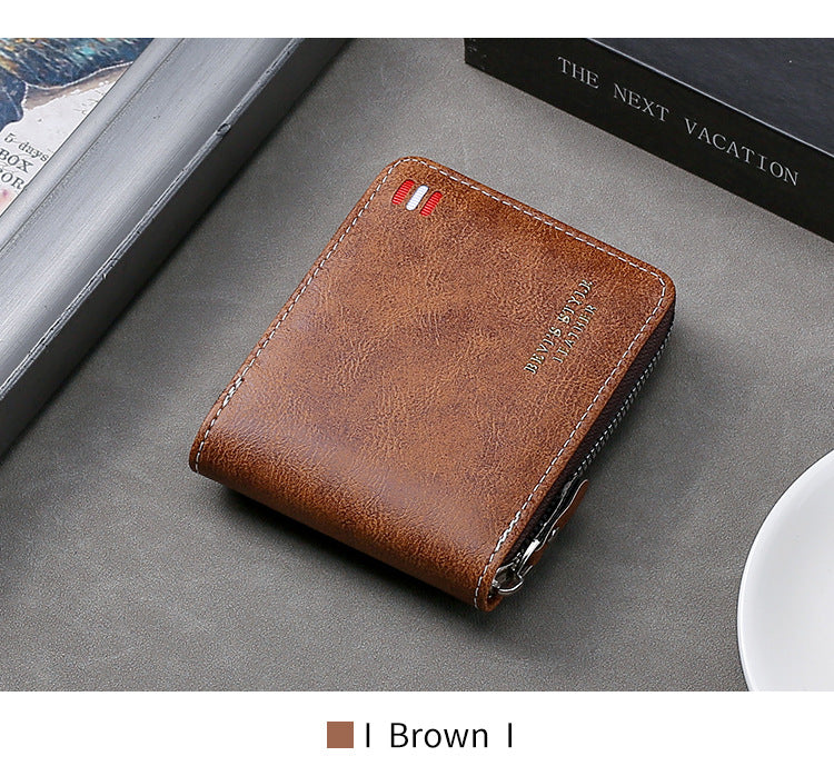 Men's Vintage Short Wallet - Trifold Zipper Coin Purse, Casual Buckle Waist Chain Money Bag, Zero Wallet for Students & Dad Gift