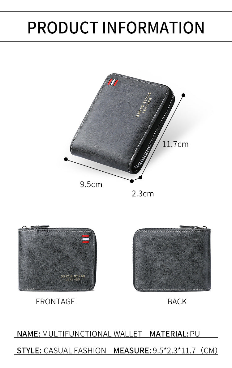 Men's Vintage Short Wallet - Trifold Zipper Coin Purse, Casual Buckle Waist Chain Money Bag, Zero Wallet for Students & Dad Gift