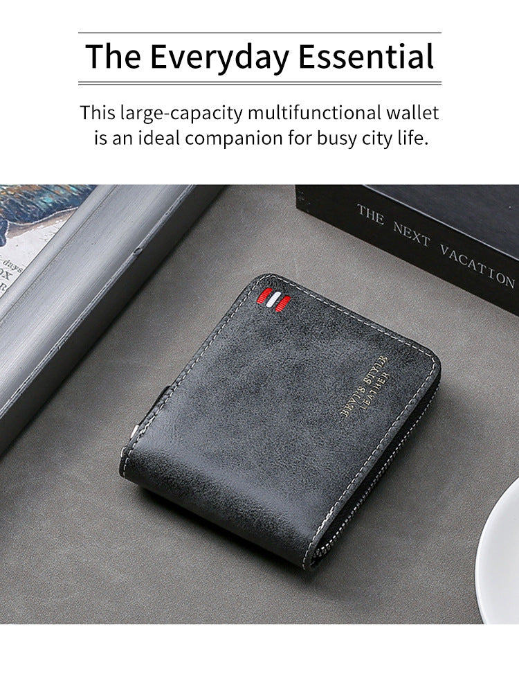 Men's Vintage Short Wallet - Trifold Zipper Coin Purse, Casual Buckle Waist Chain Money Bag, Zero Wallet for Students & Dad Gift