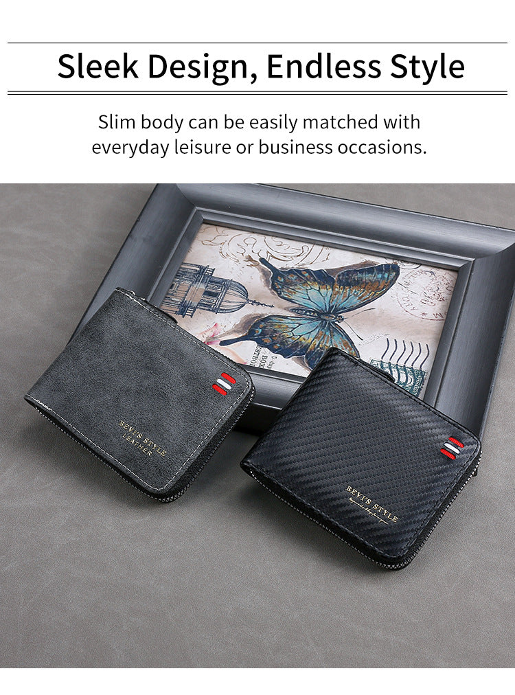 Men's Vintage Short Wallet - Trifold Zipper Coin Purse, Casual Buckle Waist Chain Money Bag, Zero Wallet for Students & Dad Gift