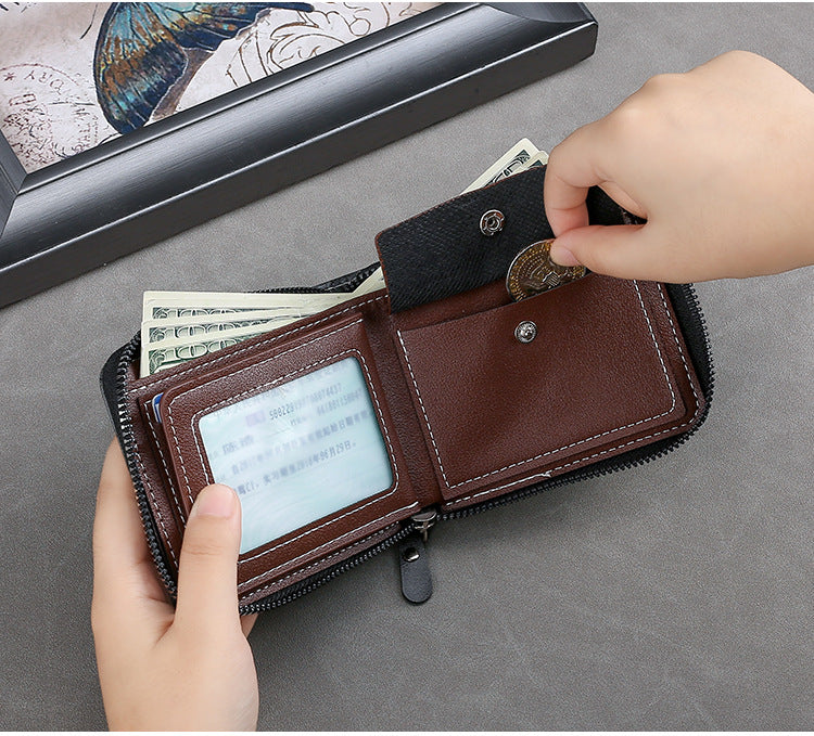 Men's Vintage Short Wallet - Trifold Zipper Coin Purse, Casual Buckle Waist Chain Money Bag, Zero Wallet for Students & Dad Gift