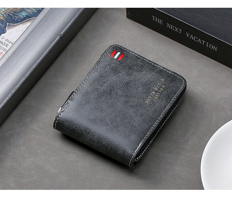Men's Vintage Short Wallet - Trifold Zipper Coin Purse, Casual Buckle Waist Chain Money Bag, Zero Wallet for Students & Dad Gift