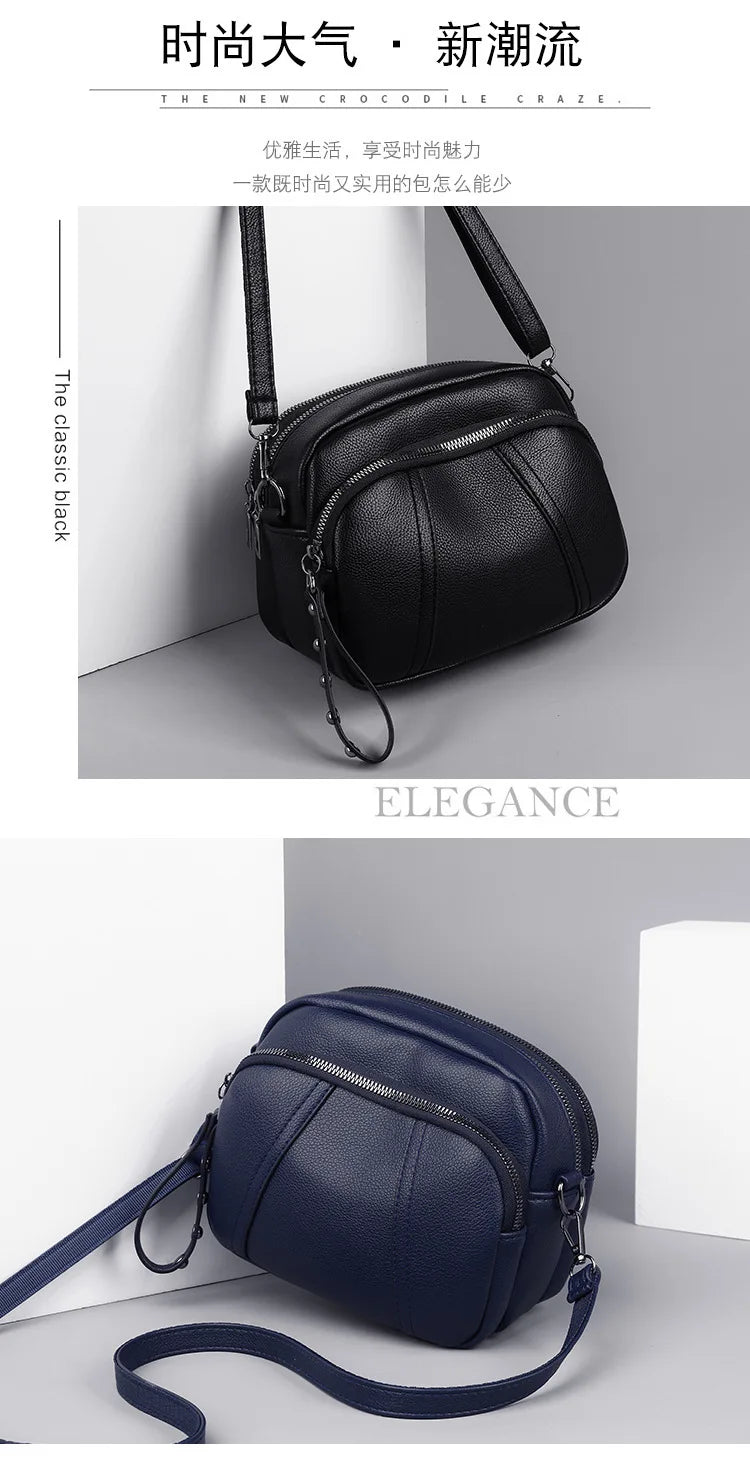 Solid Color Fashionable Rivet Zipper Women's Mobile Phone Bag Simple Soft Leather Shoulder Crossbody Small Square Bag Handbag