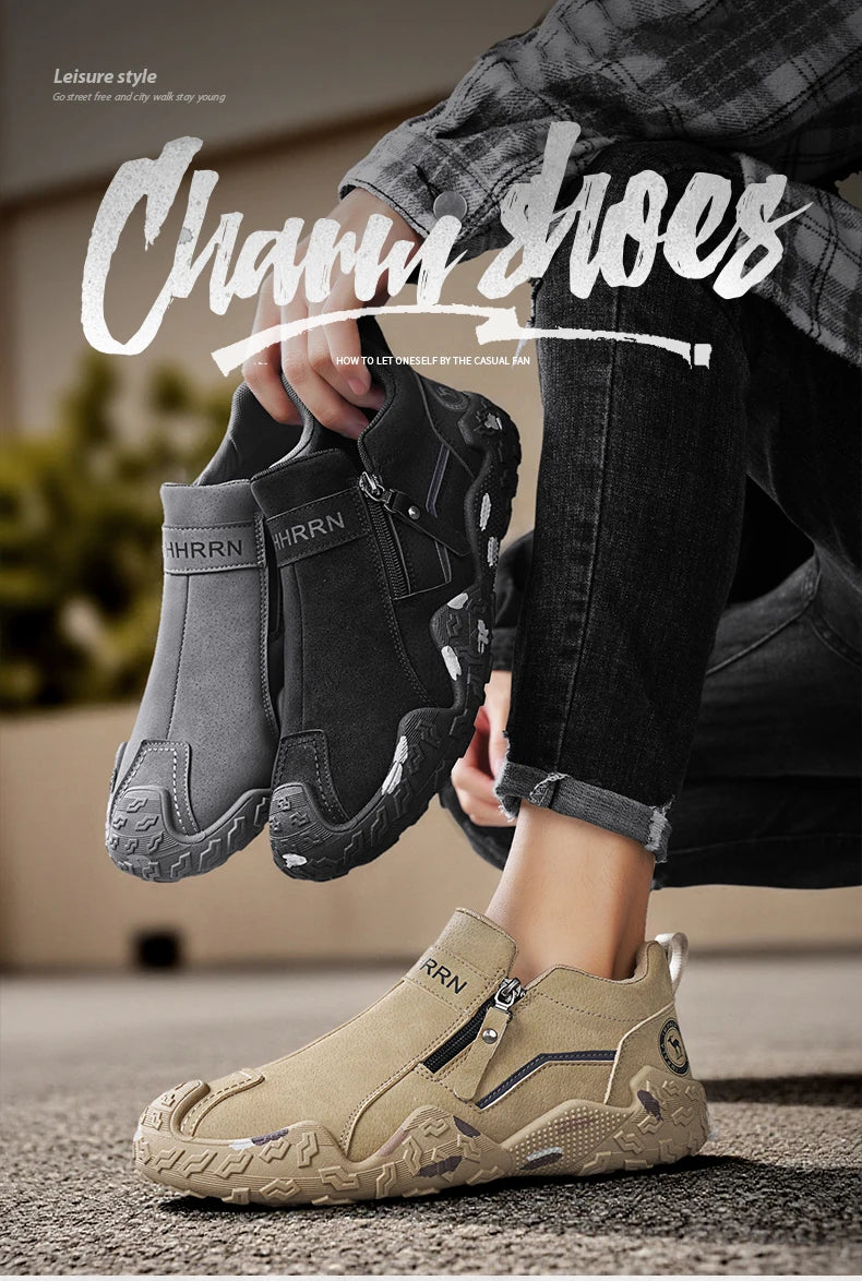 Man Sneakers Designer Short Boots Fashion Leather Men Casual Shoes Comfortable Outdoor Lightweight Flats Anti Slip Walking Shoes