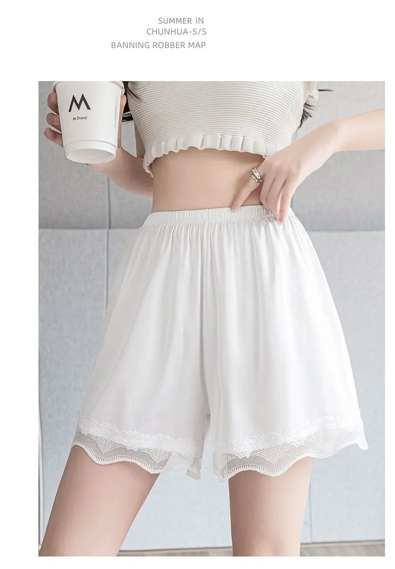 Ice Silk Safety Shorts for Women Anti-Pantyline Seamless Invisible Underwear Summer Thin Breathable Lace Lined Panties Home Wear