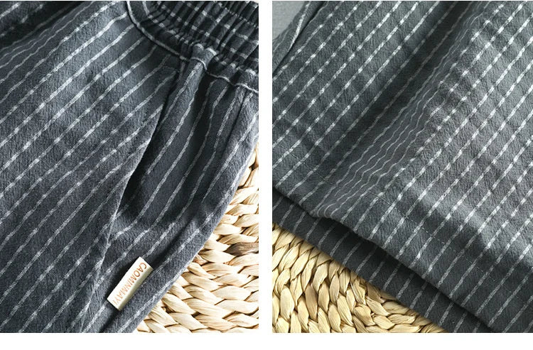 Summer Cotton Beach Shorts Pants For Men Casual Breathable Comfortable Striped Loose Drawstring Cropped Youth Man Shorts Pants
