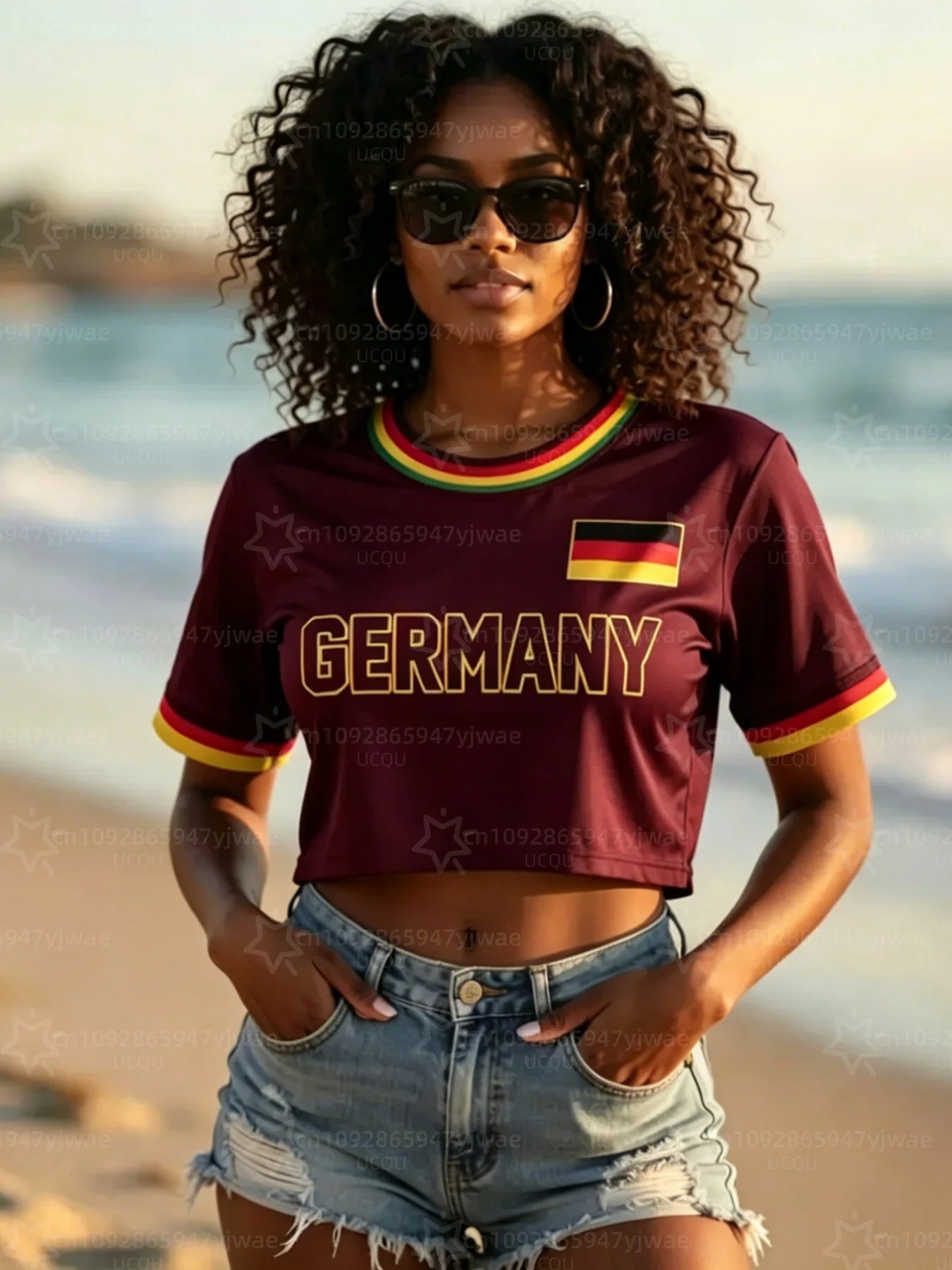 Germany flag Cheerleader MEN Women's Football Jersey, 3D Pattern Flag Crop Top, Summer Casual Streetwear Tee For soccer Fans