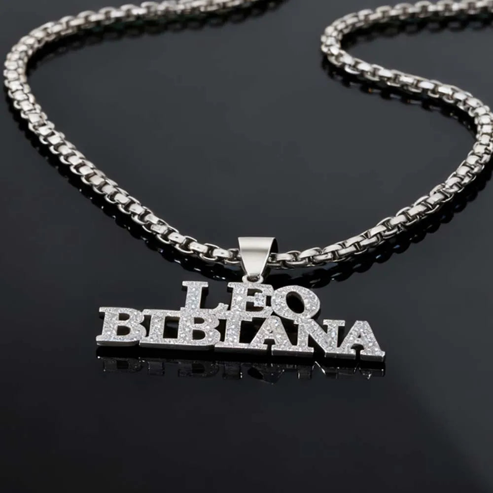 Big Bling Necklace Gold Color Hip Pop Rock Custom Name Personalized Pendant Gift For Women Black Men Dad Chain Stainless Steel