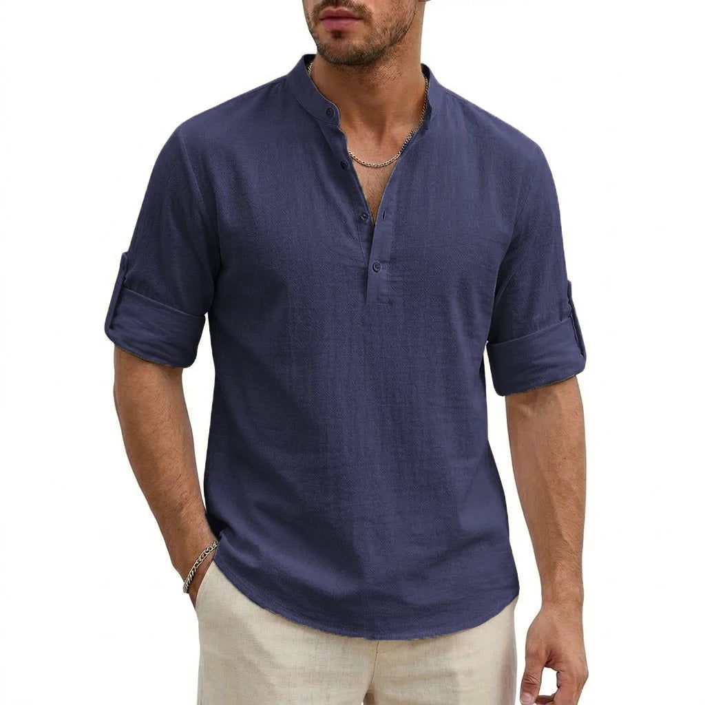Luxury Mens Cotton Shirts Henley Casual Long Sleeve T-Shirts Beach Hawaiian Summer Linen Shirt for Men Gym Man Casual Tshirts
