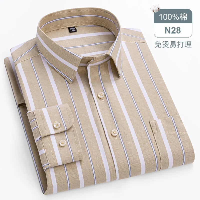Oversize Long Sleeve Casual Shirts For Man 11XL For 150KGS 100% Cotton Oxford Plaid Business Blouse Daily Top Clothing New Style