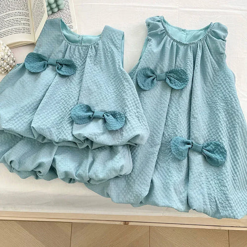 2025 New Summer Baby Girl Party Dress Sleeveless Cotton Solid Color Sister Clothing  2-7Yrs Kids Princess Dresses