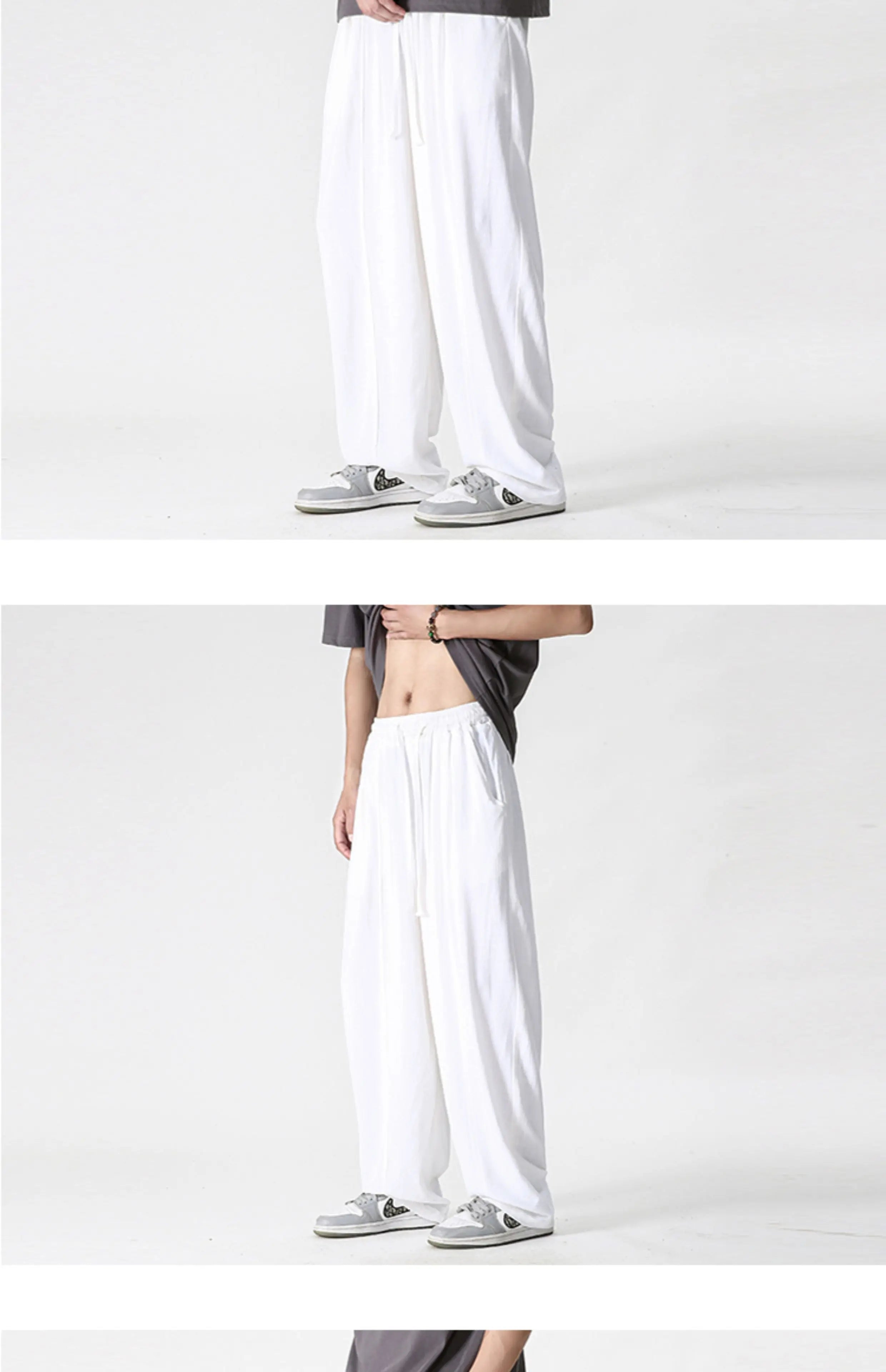 Summer Wide Leg Pants Men's Cotton Linen Harun Loose Pants Men Casual Elastic Waist Circumference Lantern Trousers Plus Size 5XL