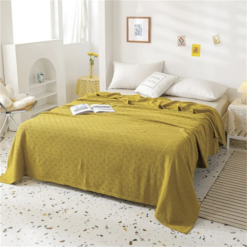 Soft Cozy 100% Cotton Throw Blanket Wide 100cm/150cm/180cm/200cm Plain Knitted Sofa Bed Cover Bedspreads Home Decor Thin Blanket
