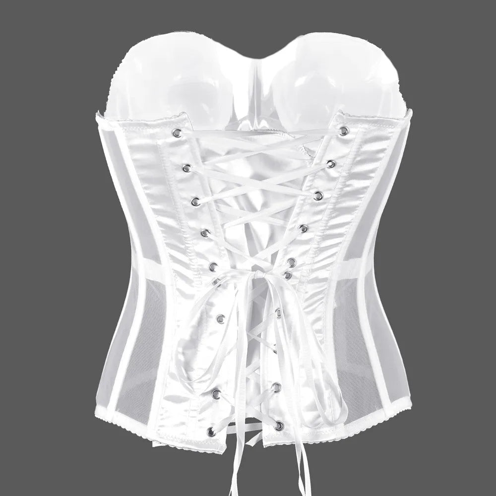 Women's Plastic Bones Support Mesh Strapless Soiree Convertible Corset Bustier Bra to Support and Carry Special Occasion Dresses