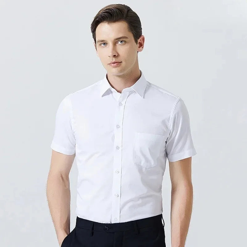 Business Dress Shirt Men Short Sleeve Autumn Spring Fashion Solid Casual Formal White Work Office Simple Basic Man Clothes 7XL