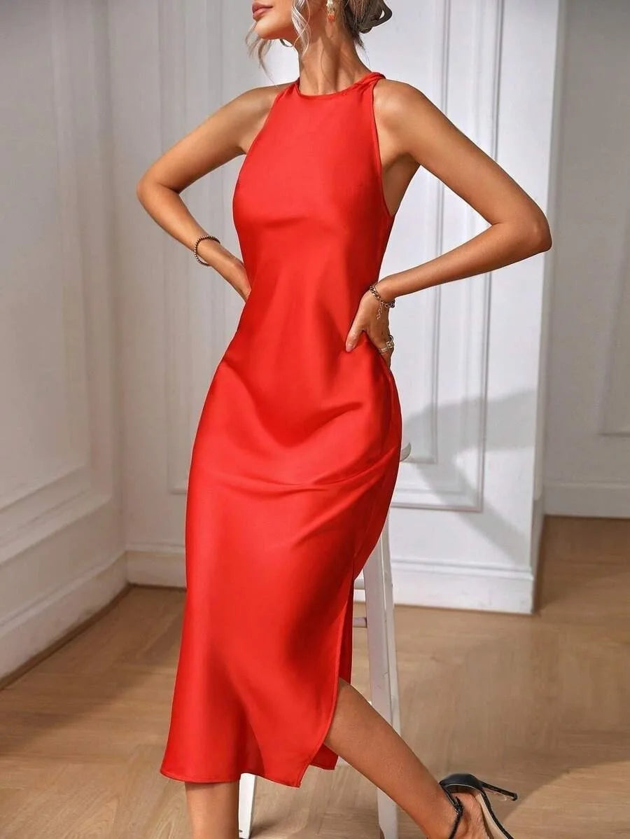 2025 Dress Women Female Clothing Fashion Elegant Evening Party Dresses Satin Dress for Women Spring and Summer Sleeveless Slit