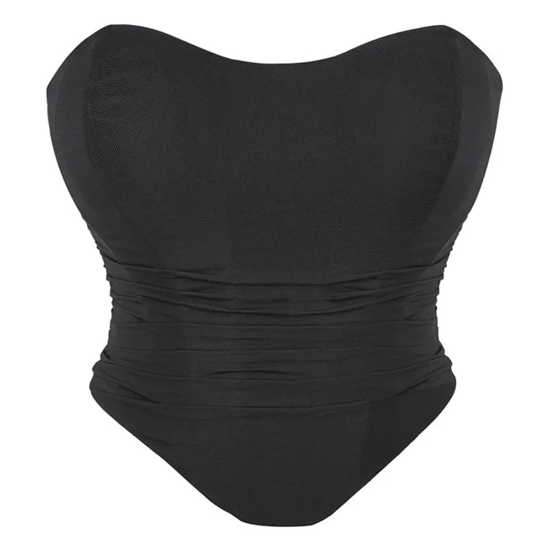 Women's Corset Crop Tops Summer Breathable Mesh Sleeveless Off Shoulder Bustier Skinny Fit Casual Tanks