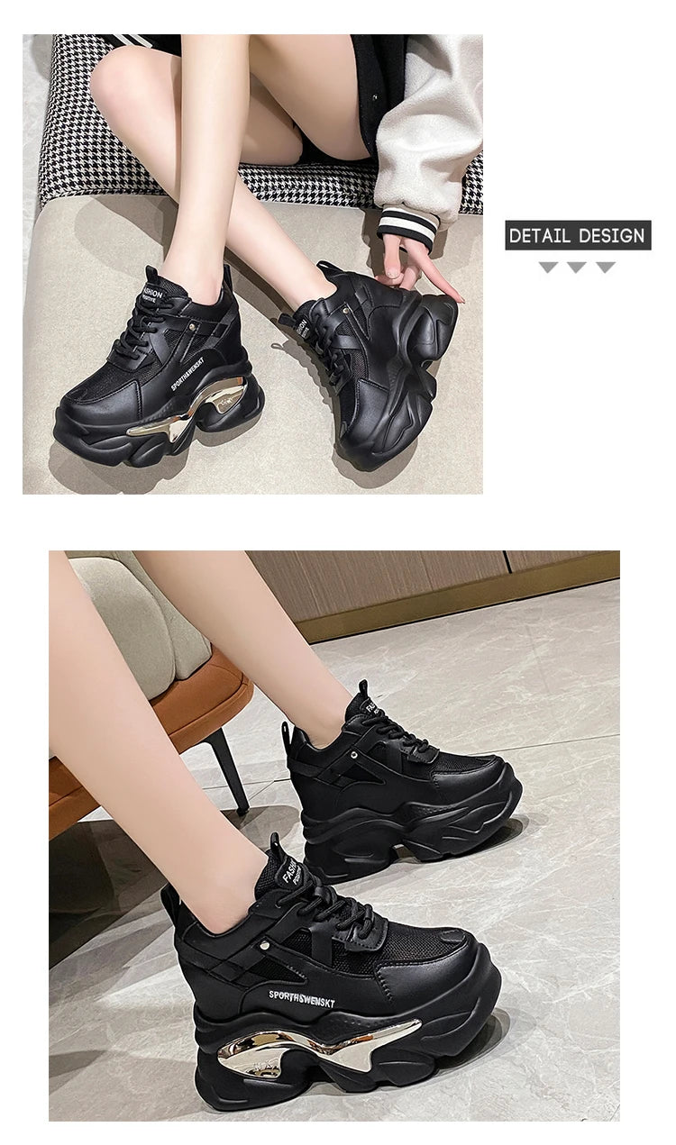 2025 Women Chunky Sneakers Platform Ulzzang Sports Shoes Summer Thick Bottom Breathable Mesh Casual Shoes 11CM High Heels Woman