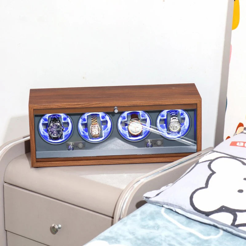 Household Vertical Watch Winding Four-position Organizer Box Mechanical Watches Automatic Rotating Winders Device with LED Light