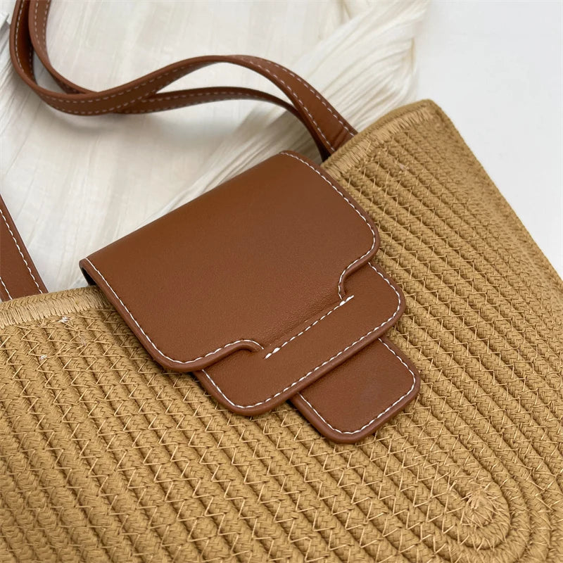 Large Capacity Beach Shopping Bag Luxury Design Woven Shoulder Bag Women Handmade Cotton Thread Woven Handbag Summer Travel Bag