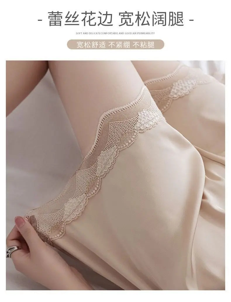 Ice Silk Safety Shorts for Women Anti-Pantyline Seamless Invisible Underwear Summer Thin Breathable Lace Lined Panties Home Wear