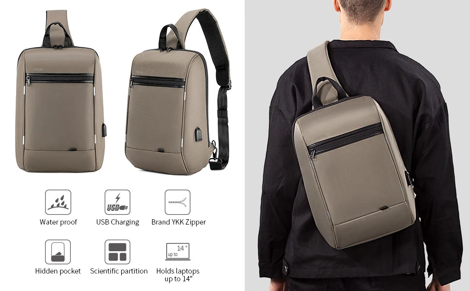 Brand Crossbody Bag For Laptop Notebook 13.3, 14 Inch Chest Pack Bosom Office Worker Man Shoulder PC Mens Gifts 6301