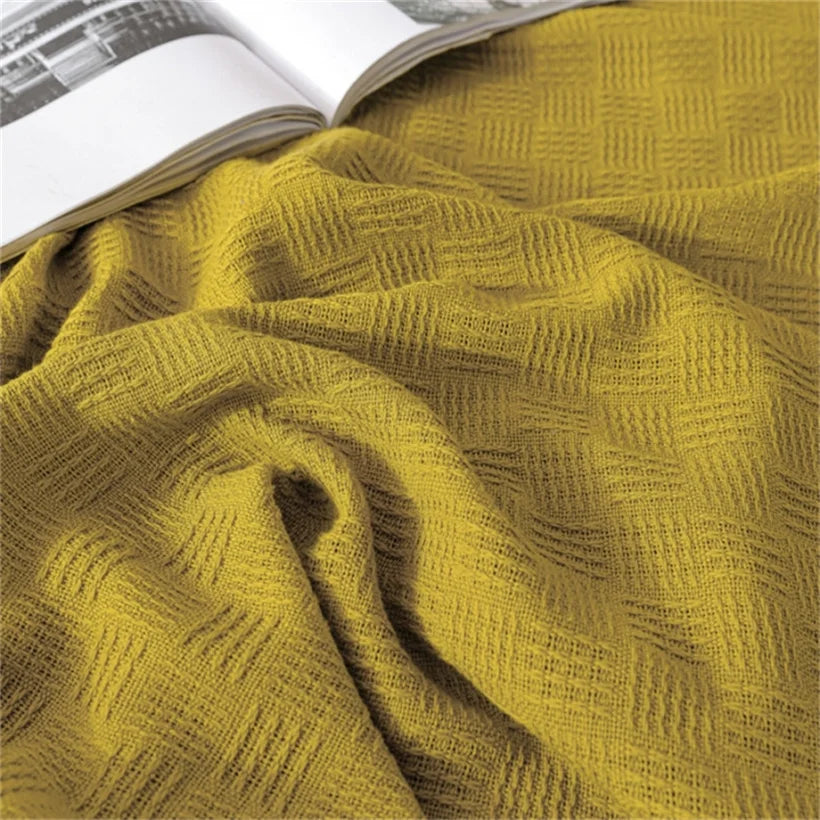 Soft Cozy 100% Cotton Throw Blanket Wide 100cm/150cm/180cm/200cm Plain Knitted Sofa Bed Cover Bedspreads Home Decor Thin Blanket