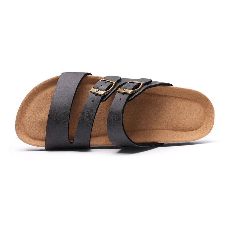 Kidmi Women's Summer Barefoot Sandals Cork Footbed Nonslip Slides Leather Clogs for Beach Essential Footwear