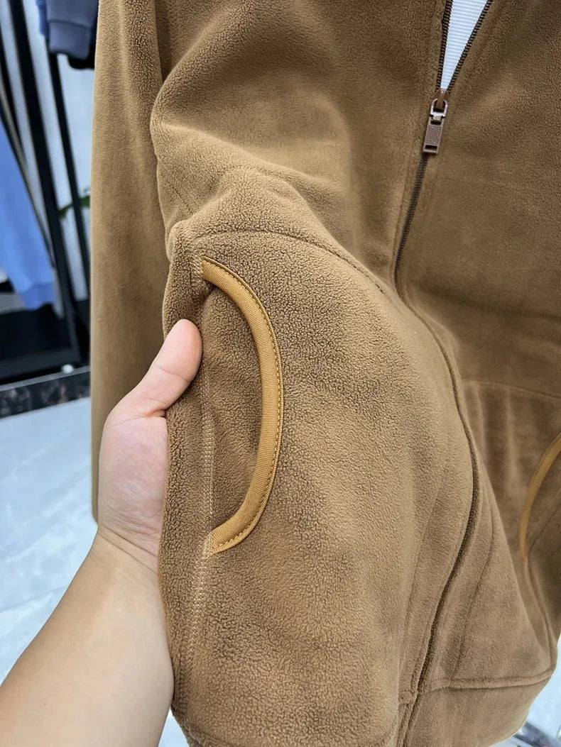 Luxury brand men's jacket winter thick plush warm pockets new coat fashion classic Paul embroidery zipper stand up collar top
