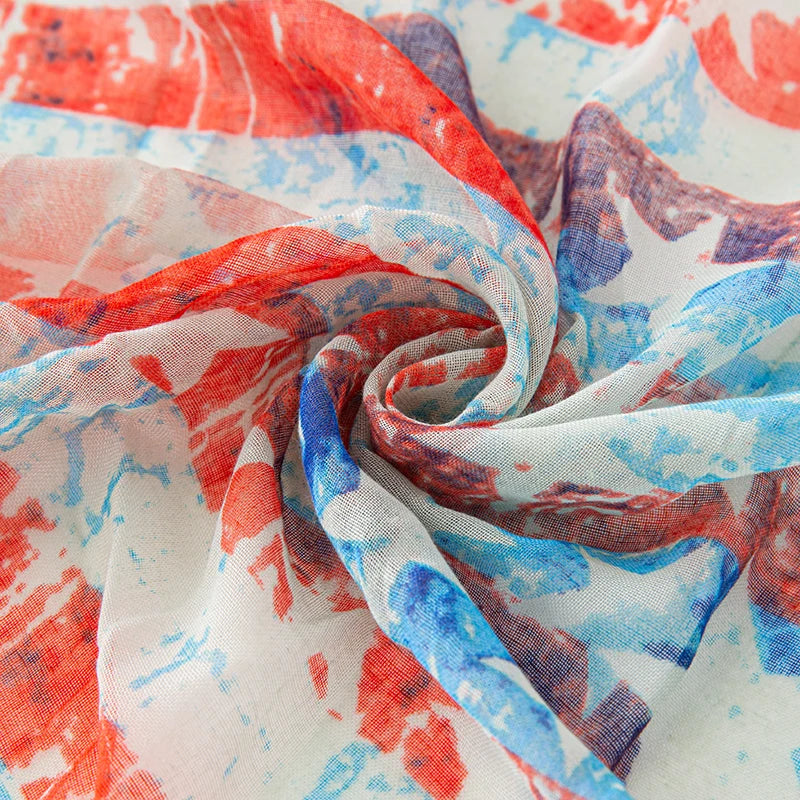 Popular Shawl American Flag Oblong Scarfs Patriotic Stars Pattern Headscarf Muffler Voile Soft Wrap Geometric Stripes Scarf