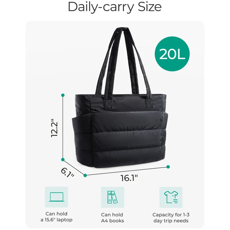BAGSMART Padded Tote Bag Portable Woman Handbag Quilted Solid for Leisure Travel Large Capacity Mommy Diaper Bag