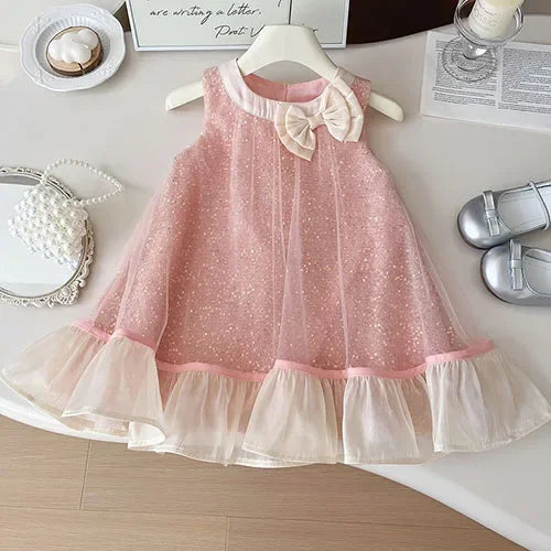 2025 New Summer Baby Girl Party Dress Sleeveless Cotton Solid Color Sister Clothing  2-7Yrs Kids Princess Dresses