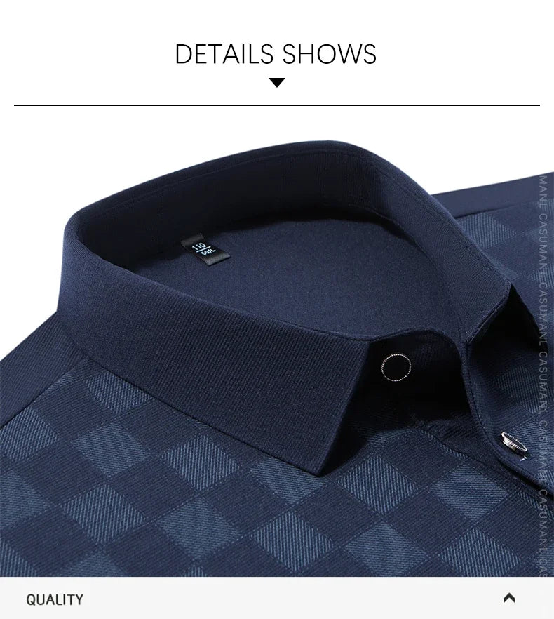BROWON Polo Shirts for Man Autumn Business Slim Fit Long Sleeve T Shirt Men 2026 New Casual Loose Pullover Plaid Men Tops & Tees