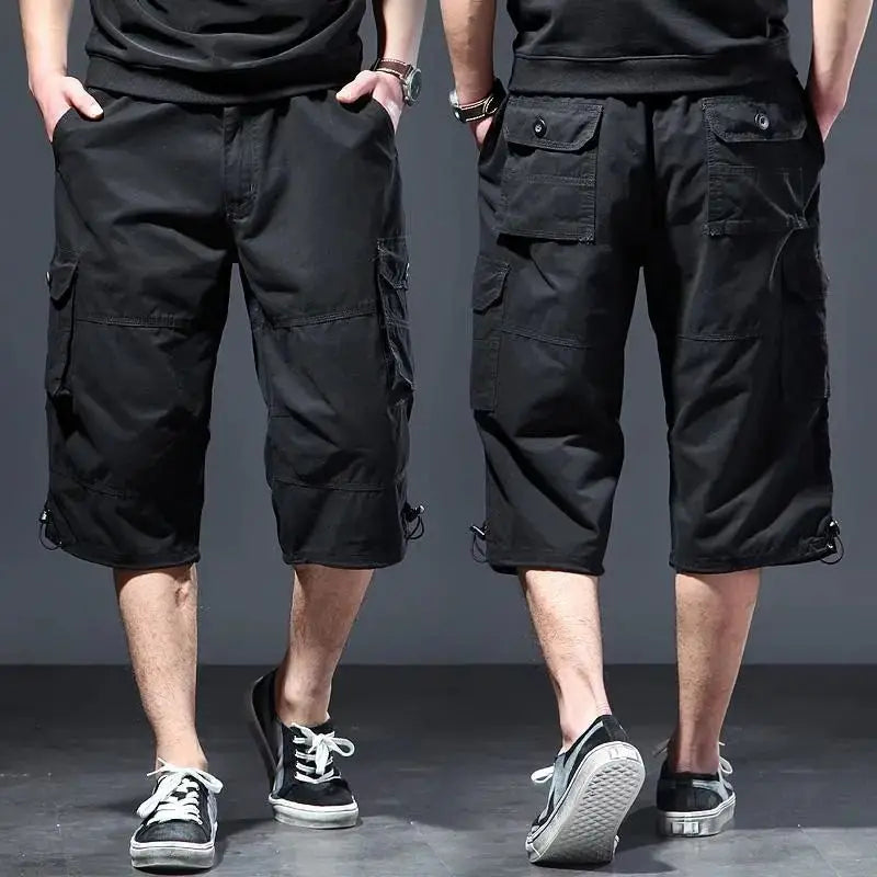 Summer Loose Workwear Seven-Quarter Men's Sports Shorts Large Size Casual 7/10 Pants Fat Man Cotton Bermuda  Q405