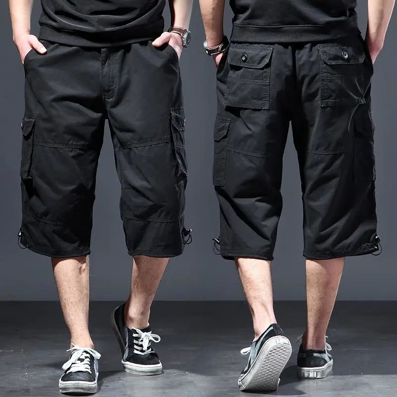 Summer Loose Workwear Seven-Quarter Men's Sports Shorts Large Size Casual 7/10 Pants Fat Man Cotton Bermuda  Q405